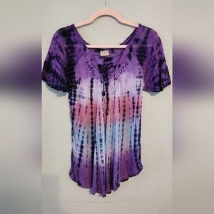 Advance Apparels 100% Cotton One Size Purple Tie Dye Tshirt Top